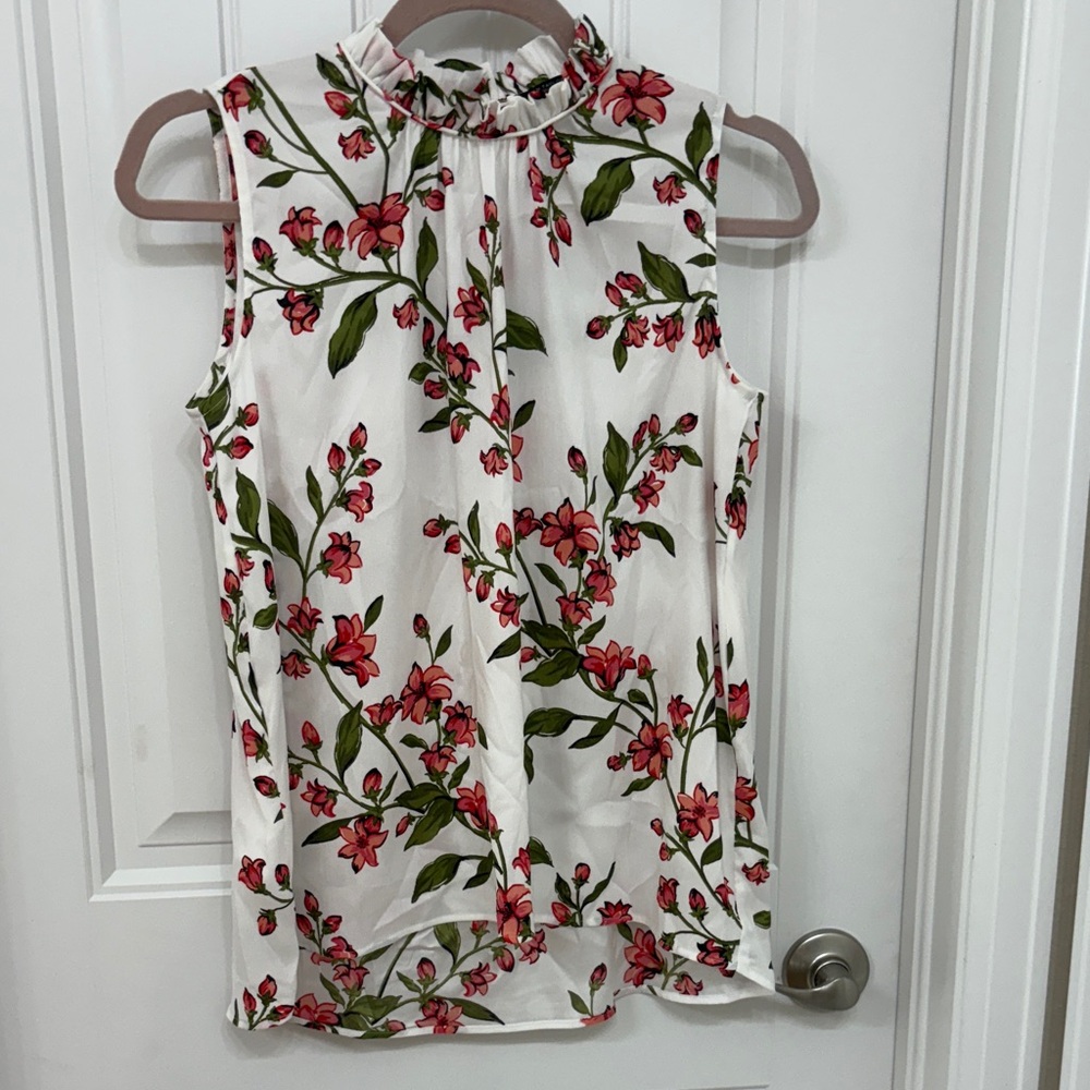Ann Taylor Floral Blouse - White and Pink